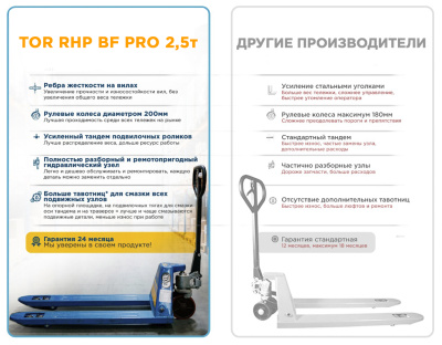 Гидравлическая тележка TOR RHP(BF) PRO 2500 кг, 1150 мм, полиуретановые колеса. Изображение №10