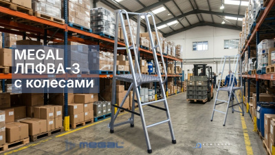 Лестница-платформа фиксированной высоты MEGAL ЛПФВА-3 передвижная (с колесами). Изображение №5