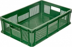 Пластиковый ящик 600х400х140 мм перфорированный с ручками зеленый морозостойкий