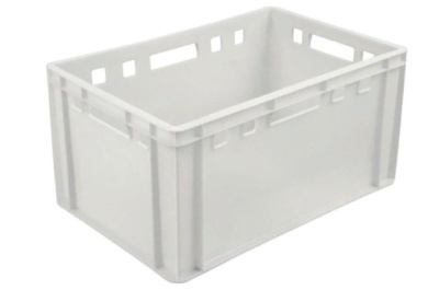 Ящик п/э мясной 600х400х300 сплошной Е3 белый морозостойкий 3 кг. Изображение №1