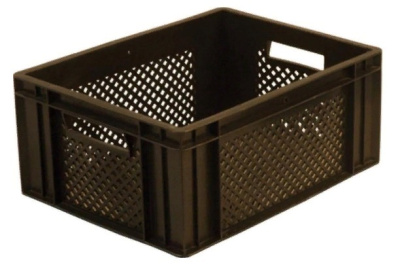 Ящик п/э дрожжевой 400х300х180 с перф. черный. Изображение №1