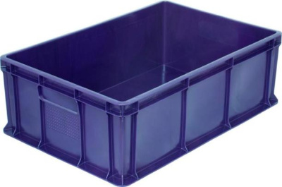 Пластиковый ящик 600х400х180 мм сплошной без ручек синий. Изображение №1