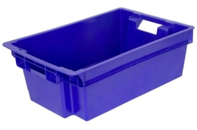 Ящик п/э мясной сплошной 600х400х200 синий, вес 1,6 кг. Изображение №1