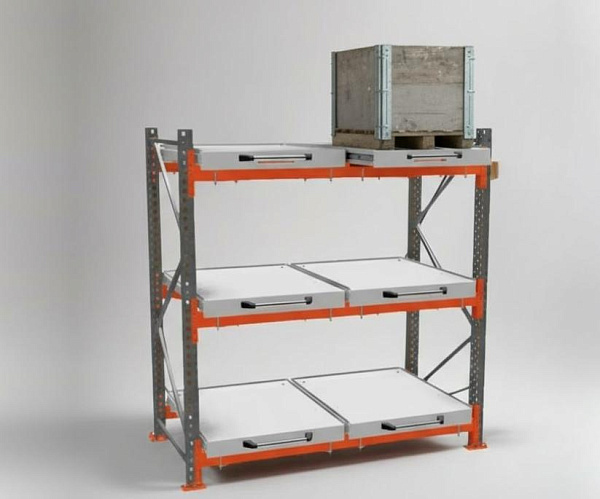 Фото стеллаж с выдвижными полками (3 уровня) для тяжелых грузов 500 кг 2000х1950х1000 мм на сайте www.kiit.ru в интернет-каталоге КИИТ ☎ +7(800) 707-07-45 Изображение №8