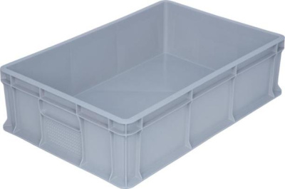 Пластиковый ящик 600х400х140 мм сплошной без ручек серый морозостойкий. Изображение №1