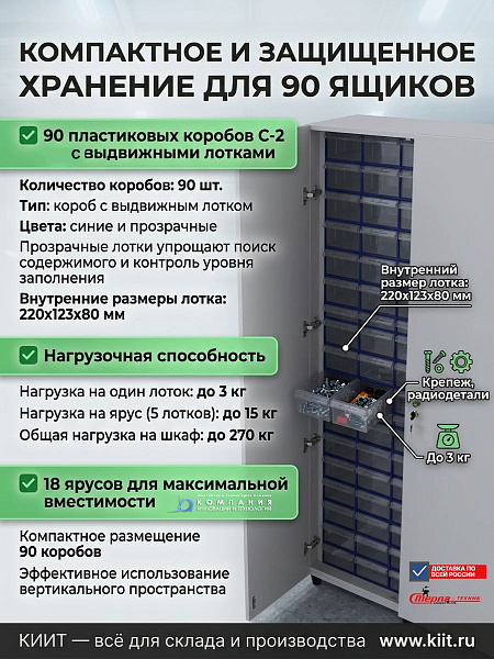 Стелла-техник С-2-90Д — шкаф с дверьми для организации хранения | 90 контейнеров, нагрузка 3 кг на лоток, Россия