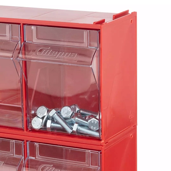 Фото короб откидной стелла-техник f-600-9, 600х68х78 мм, 9 ячеек, красный, прозрачный на сайте www.kiit.ru в интернет-каталоге КИИТ ☎ +7(800) 707-07-45 Изображение №5