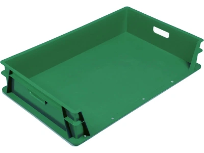 Хлебный 3-х бортный сплошной ящик 740х465х145 арт.: 404-10, объём 39, зелёный. Изображение №1