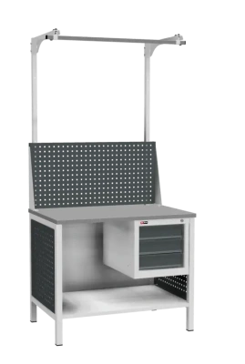 Верстак ДиКом ВЛ-К-100-04+Э2 | С подвесной тумбой на 3 ящика и перфорированным экраном. Изображение №1