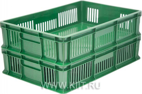 Пластиковый ящик 600х400х140 мм сплошное дно без ручек зеленый морозостойкий