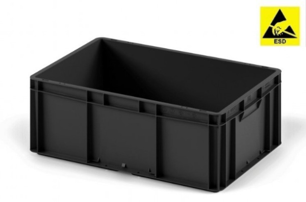 Фото антистатический пластиковый ящик 600х400х220 (ec-6422) э/п черный с усиленным дном на сайте www.kiit.ru в интернет-каталоге КИИТ ☎ +7(800) 707-07-45