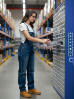 Пластиковый металлический синий шкаф в комплекте с выдвижными прозрачными лотками ячейками TMD3 (Комплект) - универсальный стеллаж, стойка, органайзер, шкаф размерами 780х230х1810 мм турецкого производства для хранения метизов и мелкоштучной продукции на