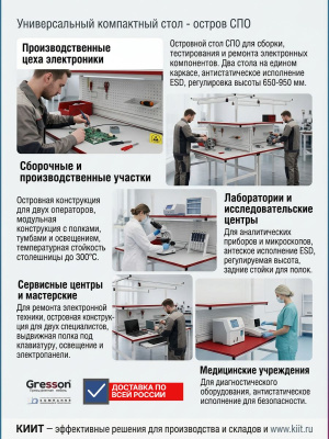 Промышленный островной стол GRESSON СПО (2 стола, 300 кг, ESD, регулировка 650-950 мм). Изображение №5