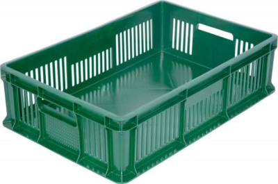 Пластиковый ящик 600х400х140 мм сплошное дно с полузакрытой ручкой зеленый. Изображение №1