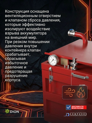 Контейнер для повреждённых литий-ионных аккумуляторов DION LI-SAFE 1500 (огнестойкость 120 мин, 800х1000х1500 мм). Изображение №3