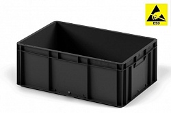 Антистатический пластиковый ящик 600х400х220 (EC-6422) э/п черный с гладким дном