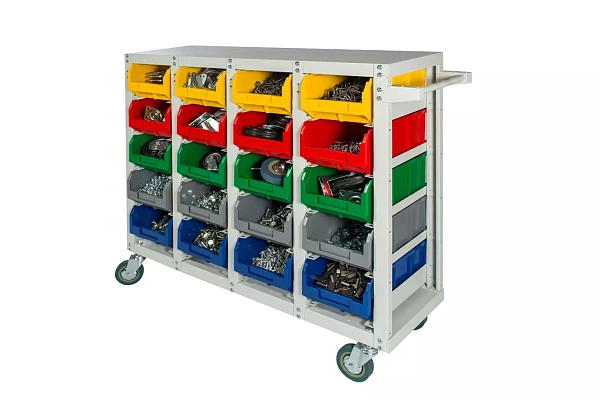 Фото передвижной стеллаж с ящиками стелла v3-20 ячеек (125и) на сайте www.kiit.ru в интернет-каталоге КИИТ ☎ +7(800) 707-07-45 Изображение №2