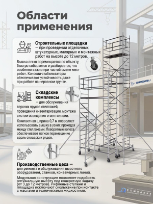 Модульная алюминиевая вышка MEGAL ВМА 700/4 (высота рабочей зоны 4,2 м, 69 кг). Изображение №7