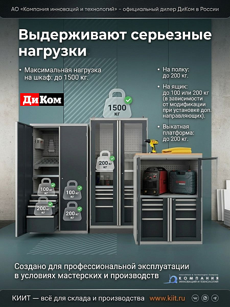 Фото шкаф инструментальный диком вс-055-01 с глухими дверьми (2000х1050х625 мм, 4 полки, 1500 кг) на сайте www.kiit.ru в интернет-каталоге КИИТ ☎ +7(800) 707-07-45 Изображение №4