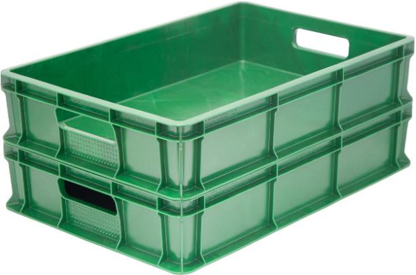 Фото пластиковый ящик 600х400х120 мм сплошной с ручками зеленый морозостойкий на сайте www.kiit.ru в интернет-каталоге КИИТ ☎ +7(800) 707-07-45