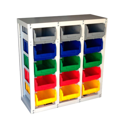 Метизный стеллаж 15 ячеек с ящиками Стелла-техник V3-15 стационарный. Изображение №2