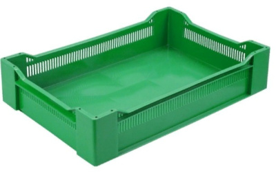 Ящик п/э ягодный 600х400х135 сплошное дно зеленый. Изображение №1