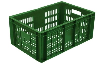 Ящик п/э 600х400х250 с перфорацией зеленый, вес 1,6 кг. Изображение №1