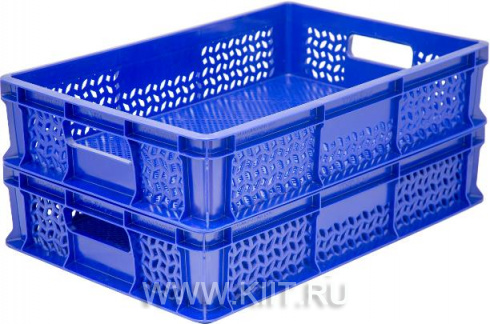 Пластиковый ящик 600х400х120 мм перфорированный с ручками синий морозостойкий