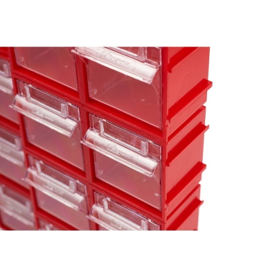 Короб красный Стелла mini 102/3 с тремя откидными прозрачными ящиками. Изображение №4