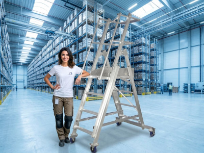 Телескопическая лестница-платформа MEGAL ТЛП (1,3-1,9) — алюминиевая, передвижная, с регулировкой высоты. Изображение №10