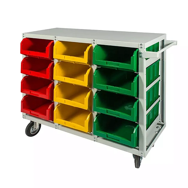 Продольные направляющие надежно фиксируют каждый ящик V-4 в отдельной ячейке стеллажа