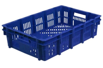 Ящик п/э для заморозки 600х400х150 конусный,перф. синий. Изображение №1