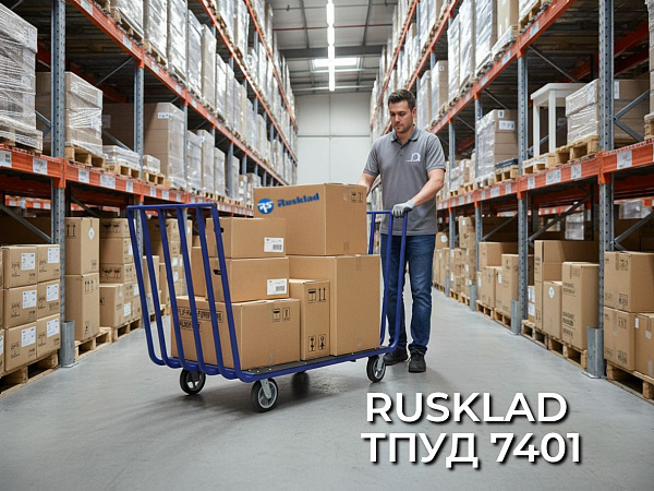 Тележка платформенная усиленная RUSKLAD ТПУД 7401 800х1919х960 | 1000 кг, цельносварная, фанера 9 мм - КИИТ