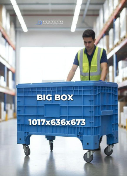 Крупногабаритный передвижной контейнер с крышкой на колесах Big Box 1017х636х673 голубой