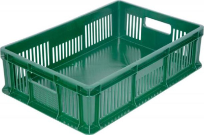 Пластиковый ящик 600х400х140 мм сплошное дно с ручками зеленый морозостойкий. Изображение №1