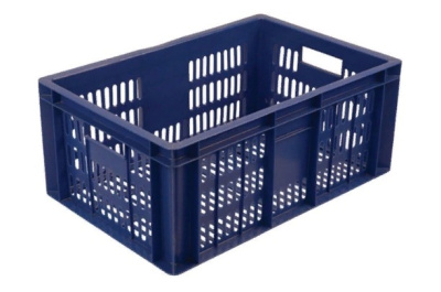 Ящик п/э 600х400х250 с перфорацией синий, вес 1,6 кг. Изображение №1