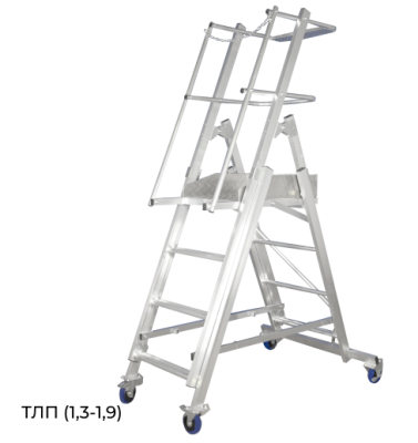 Телескопическая лестница-платформа MEGAL ТЛП (1,3-1,9) — алюминиевая, передвижная, с регулировкой высоты. Изображение №2