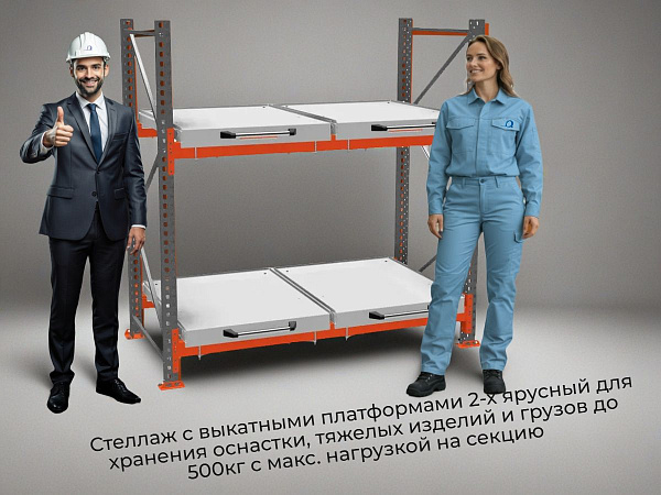 Фото стеллаж с 2 выкатными платформами 500 кг 2000х1950х1000 мм 2 яруса на сайте www.kiit.ru в интернет-каталоге КИИТ ☎ +7(800) 707-07-45 Изображение №6