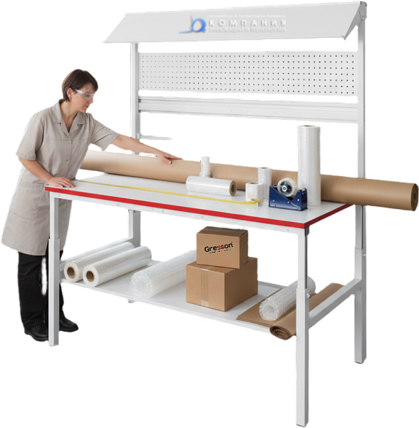 Купить упаковочный стол GRESSON КСУ-1800 | Базовый комплект: нижняя полка, ДРВ, планка для лотков, перфопанель