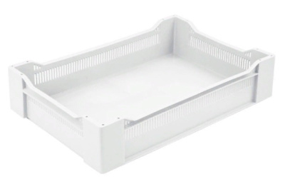 Ящик п/э ягодный 600х400х135 сплошное дно белый морозостойкий. Изображение №1