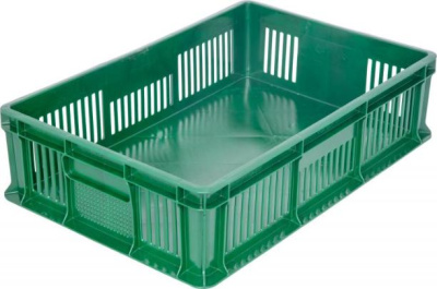 Пластиковый ящик 600х400х140 мм сплошное дно без ручек зеленый морозостойкий. Изображение №1