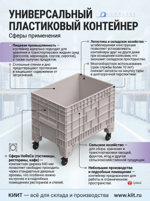 Большой пластиковый контейнер iPlast iBOX 1020x640x810 мм на колесах (светло-серый, сплошные стенки и дно). Изображение №6