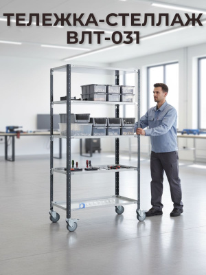 Тележка ДиКом ВЛТ-031 (5 полок, 500 кг, колеса TENTE, RAL 7038/7016). Изображение №3