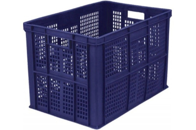 Ящик п/э 600х400х410 перф. стенки сплошное дно синий. Изображение №1