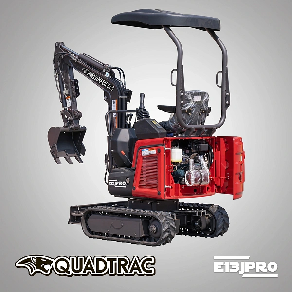 QUADTRAC EX13JPRO — профессиональный мини-экскаватор | 3 ковша в комплекте, бур, поворот башни 360°, усилие отрыва ковша 950 кгс