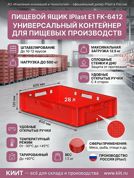Фото пластиковый ящик для мяса iplast e1 12.421 600х400х120 белый на сайте www.kiit.ru в интернет-каталоге КИИТ ☎ +7(800) 707-07-45 Изображение №3