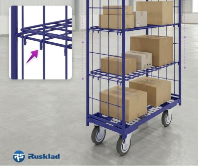 Ролл-контейнер RUSKLAD | 454х1024х1459 мм, 3 полки, колеса Ø200 мм (г/п 550 кг). Изображение №1