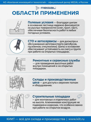 Лестница-платформа фиксированной высоты MEGAL ЛПФВА-1 с шипами (складная, алюминиевая, 120 кг). Изображение №6