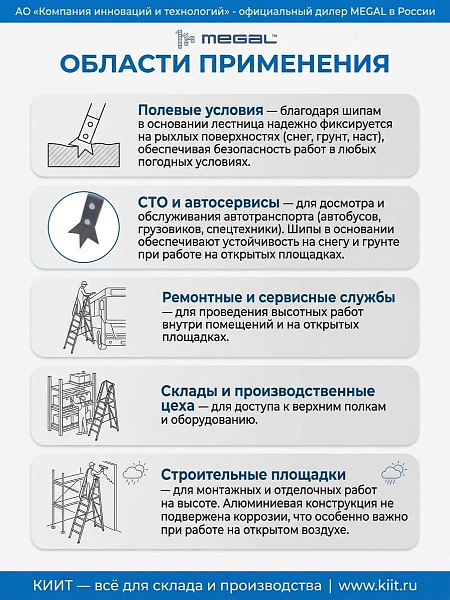 Фото лестница-платформа фиксированной высоты megal лпфва-1 с шипами (складная, алюминиевая, 120 кг) на сайте www.kiit.ru в интернет-каталоге КИИТ ☎ +7(800) 707-07-45 Изображение №6
