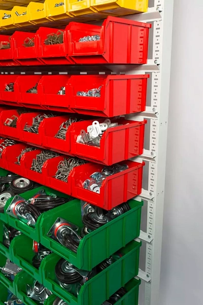 Фото стойка с пластиковыми ящиками 58 штук стелла-техник а1-08-02-01 на сайте www.kiit.ru в интернет-каталоге КИИТ ☎ +7(800) 707-07-45 Изображение №2